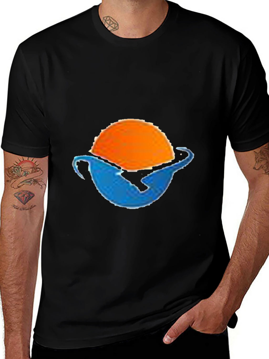 Sunset Wave Graphic Tee - Black Cotton Blend