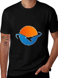 Sunset Wave Graphic Tee - Black Cotton Blend