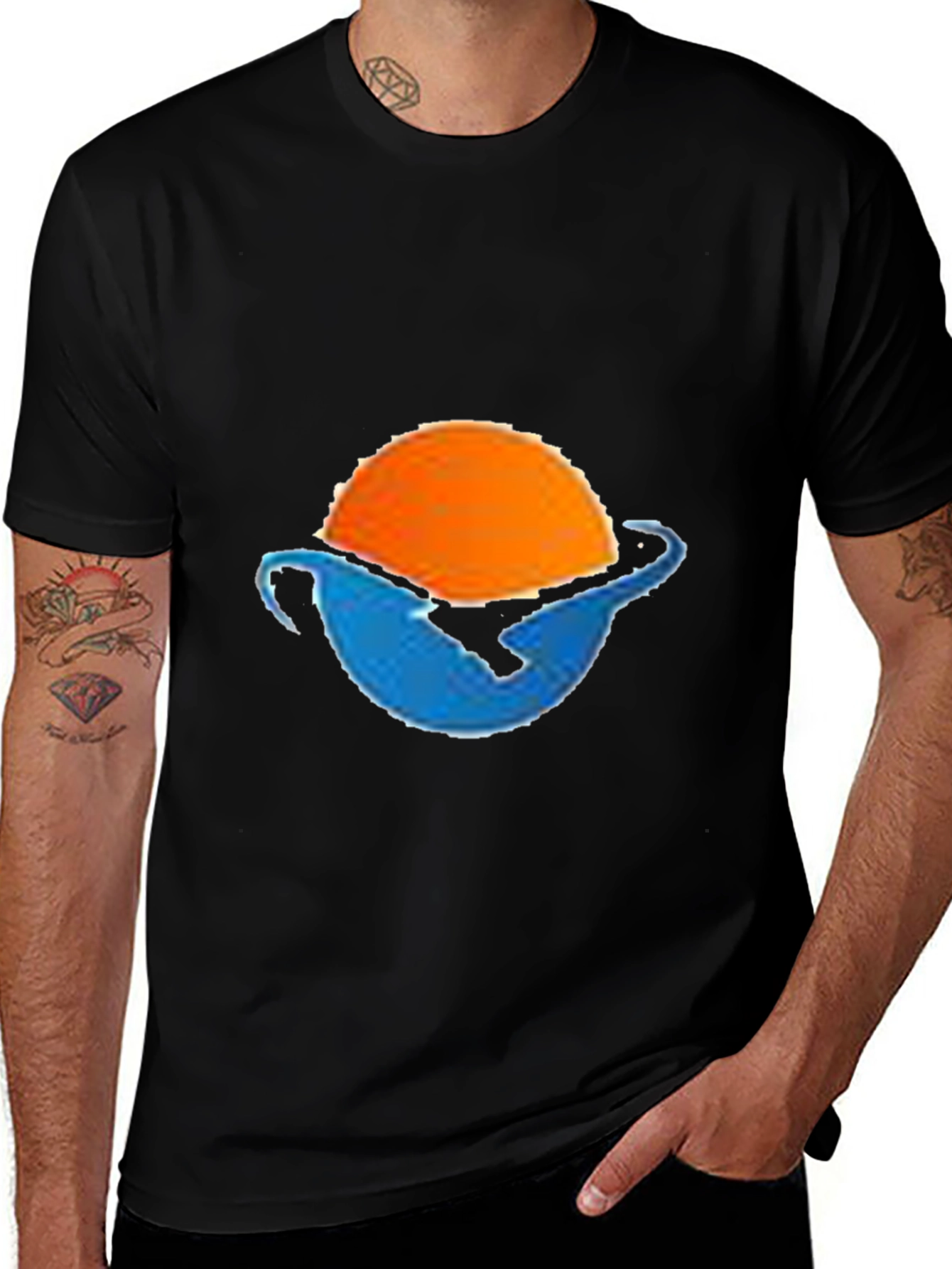 Sunset Wave Graphic Tee - Black Cotton Blend