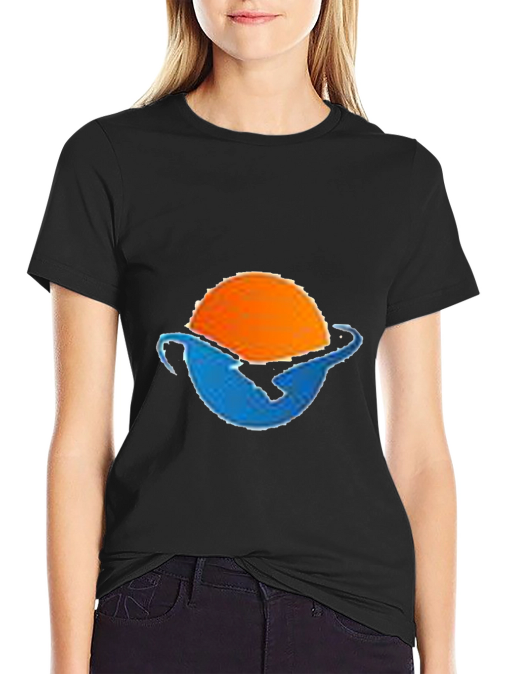 Sunset Wave Graphic Tee - Black Cotton Blend