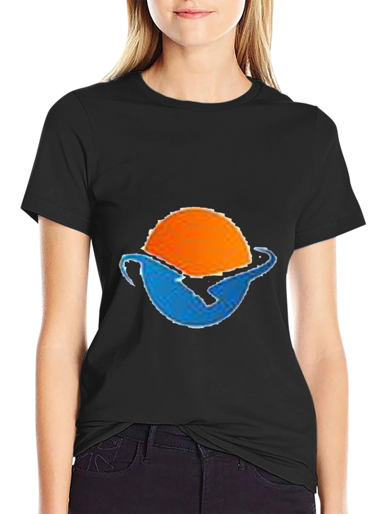 Sunset Wave Graphic Tee - Black Cotton Blend