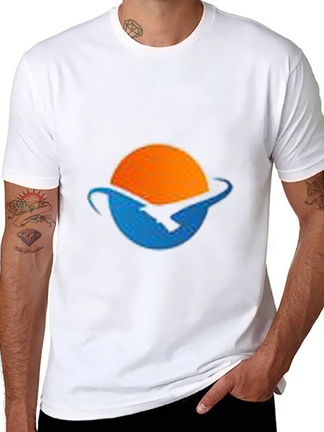 Sunset Wave Graphic Tee - Black Cotton Blend