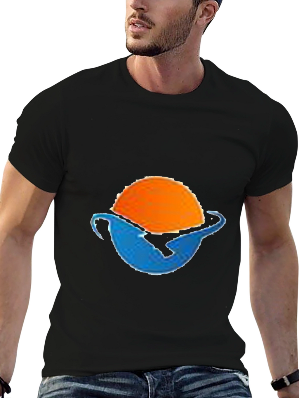 Sunset Wave Graphic Tee - Black Cotton Blend