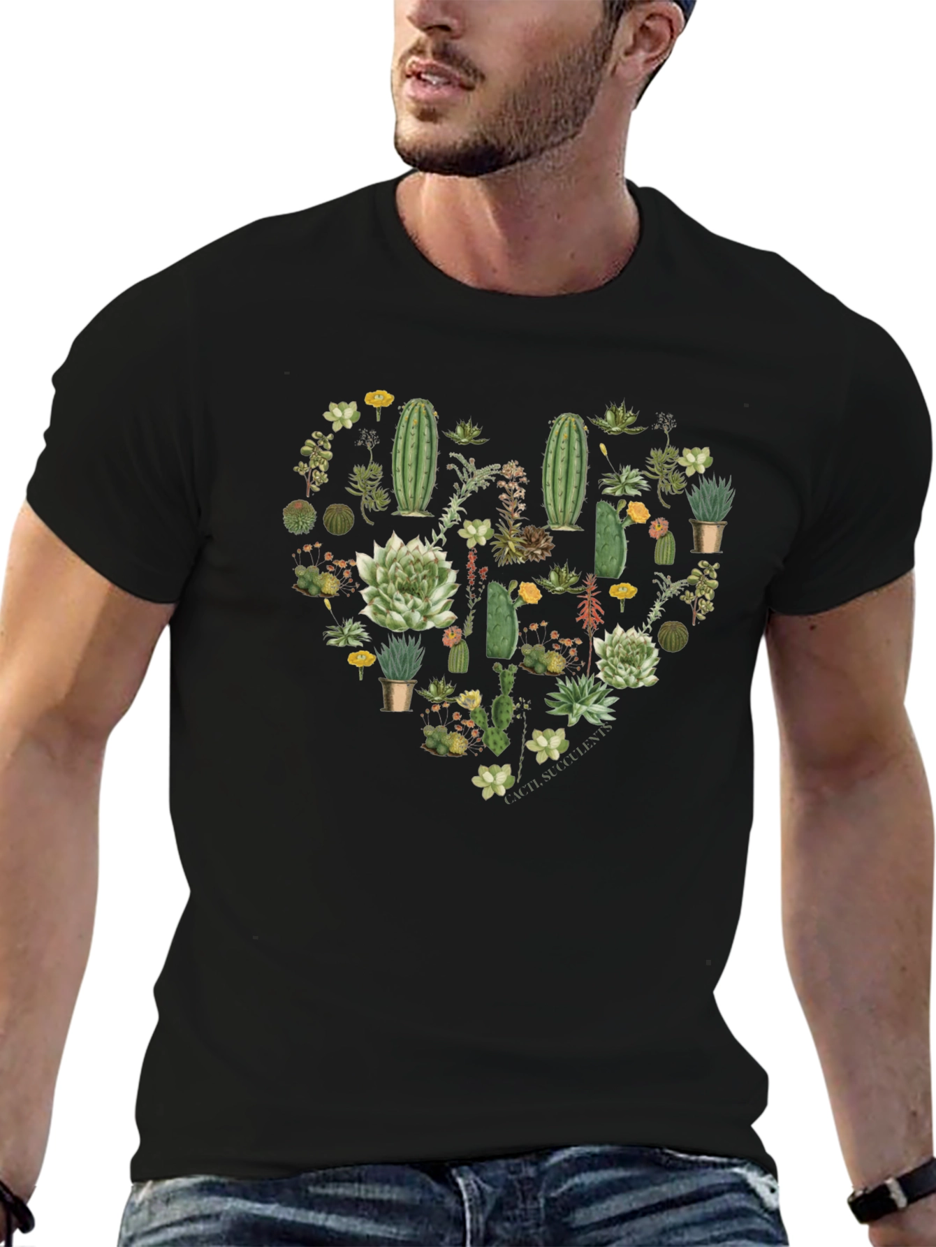 Cactus Heart Graphic T-Shirt - Trendy Plant Lover Tee