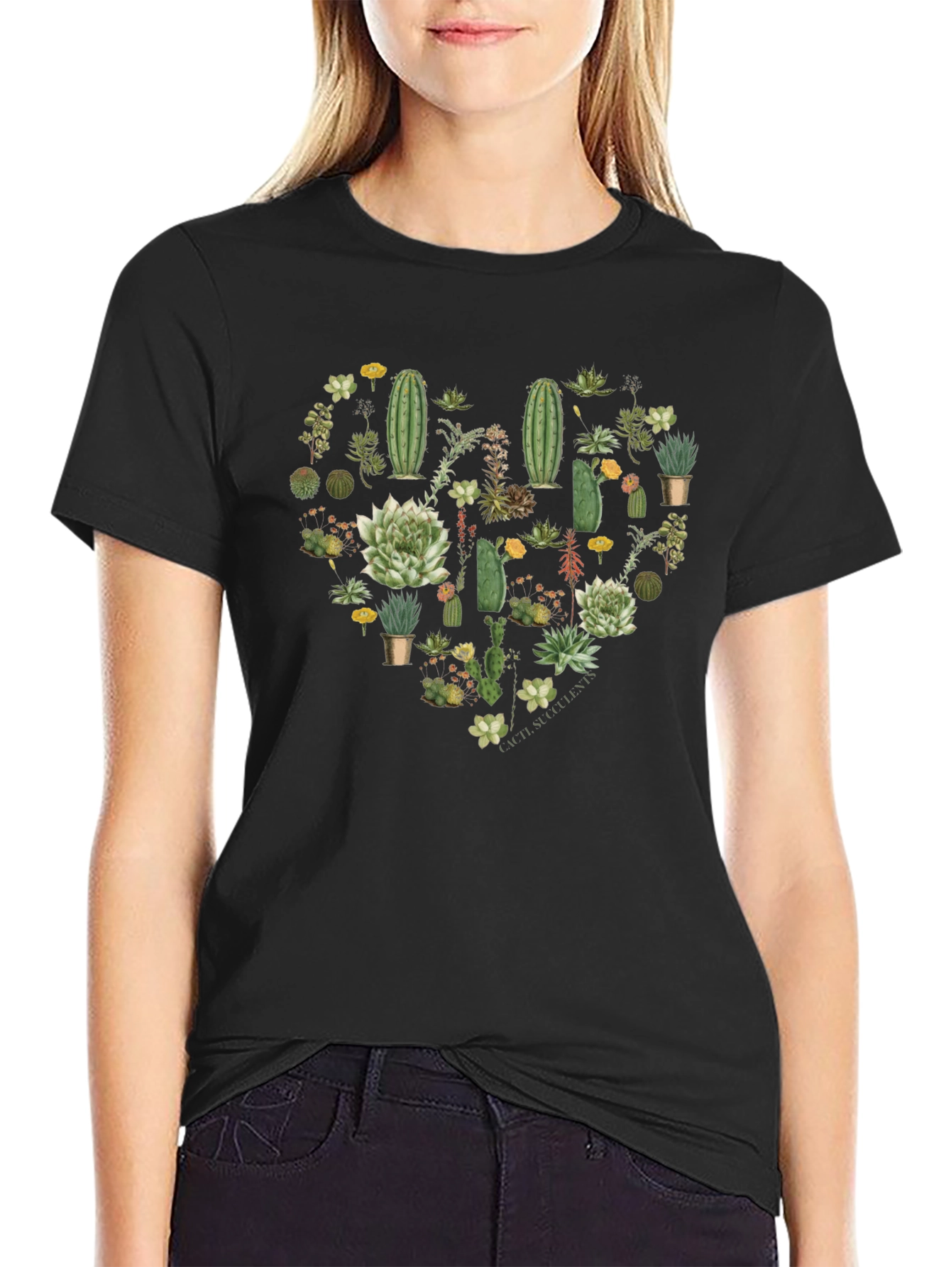 Cactus Heart Graphic T-Shirt - Trendy Plant Lover Tee