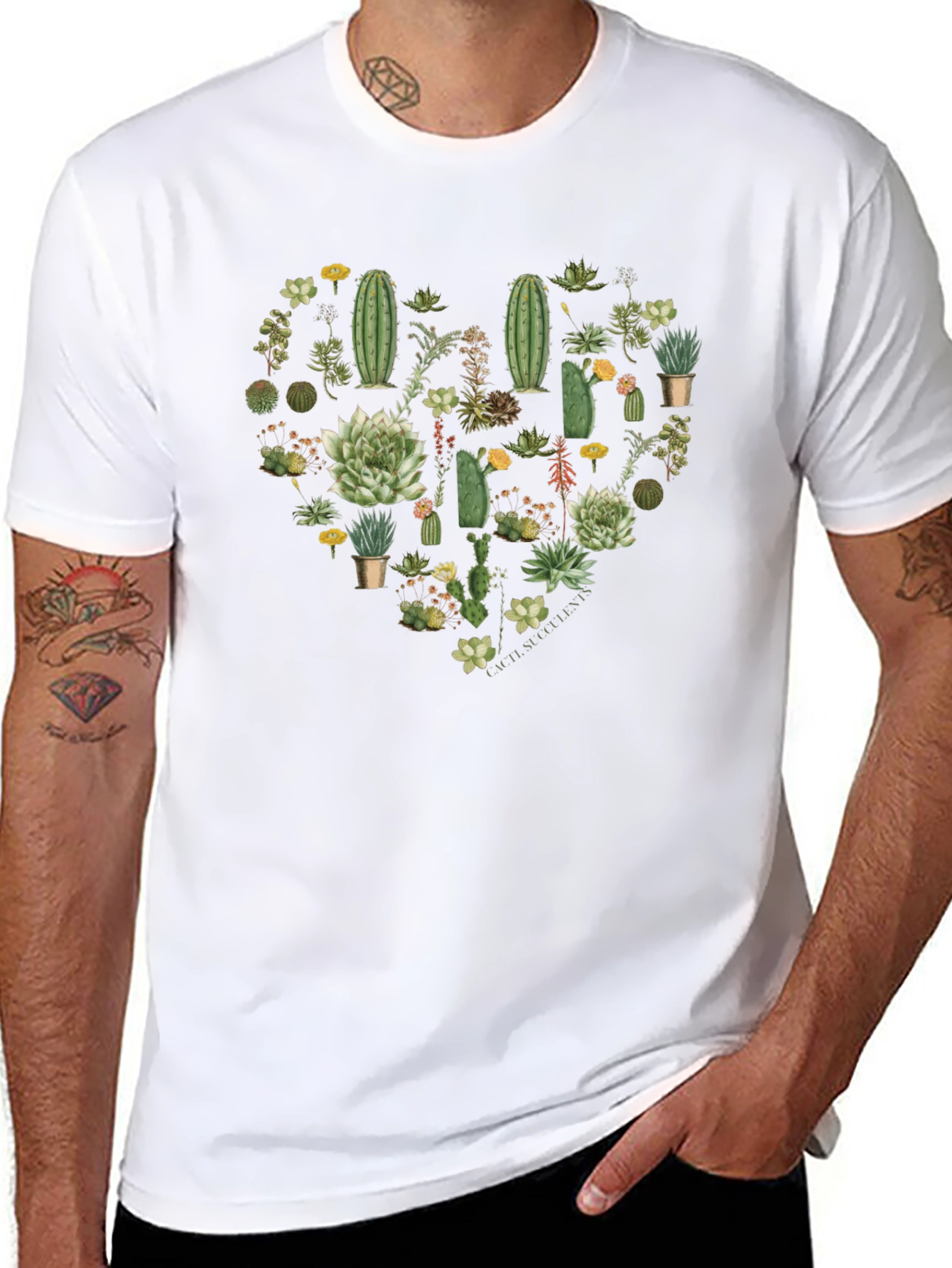 Cactus Heart Graphic T-Shirt - Trendy Plant Lover Tee
