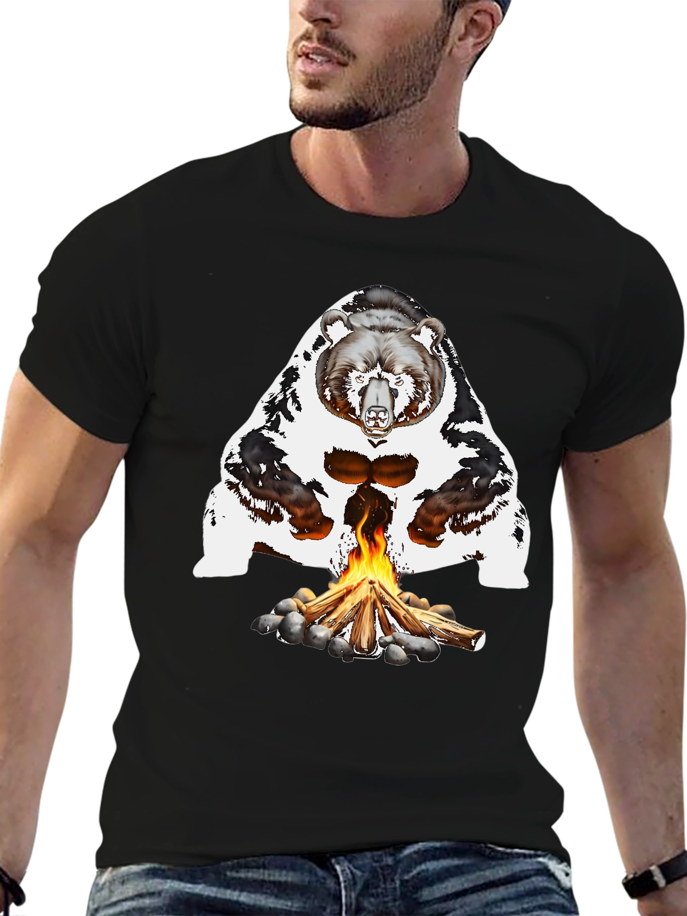 Bear Campfire Graphic Tee - Black