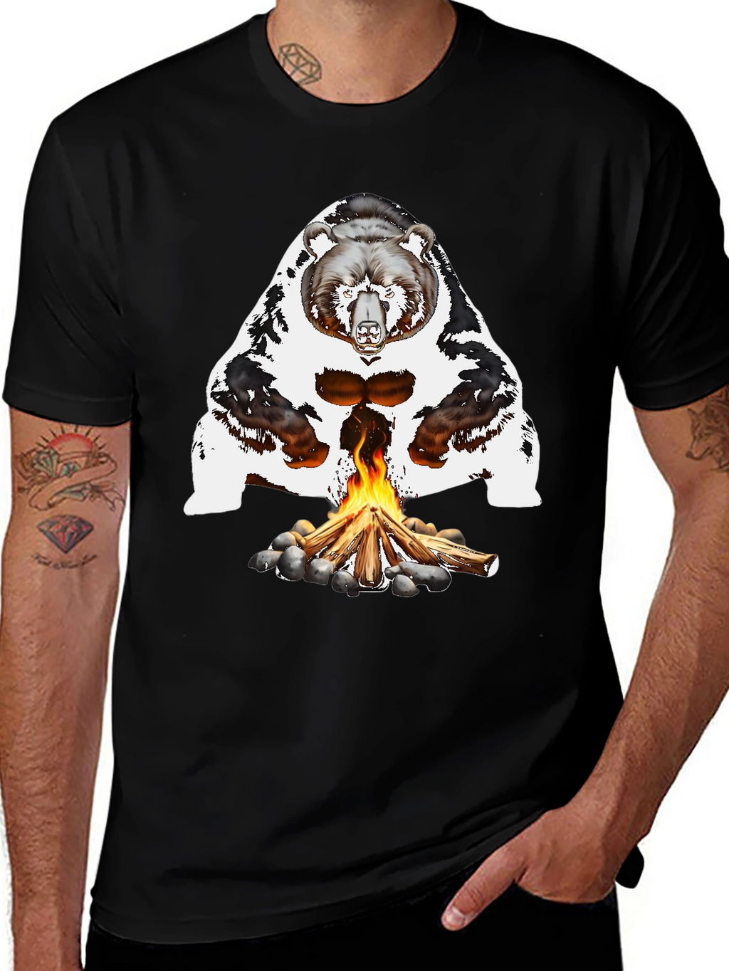 Bear Campfire Graphic Tee - Black