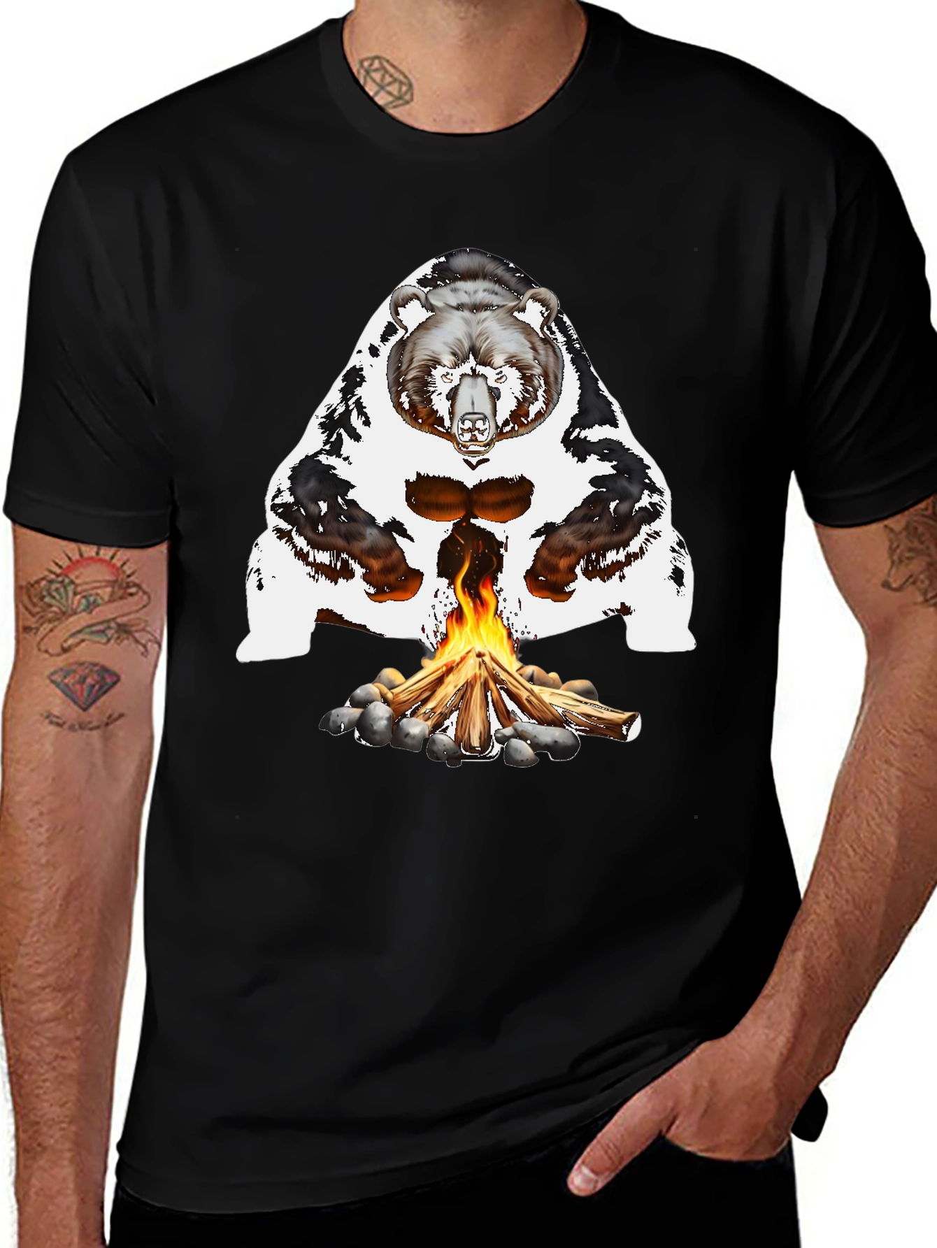Bear Campfire Graphic Tee - Black