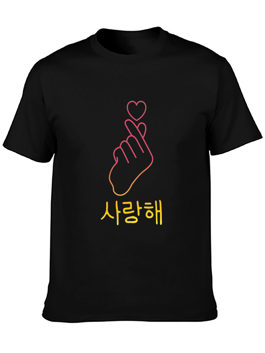 Korean Finger Heart Black T-Shirt