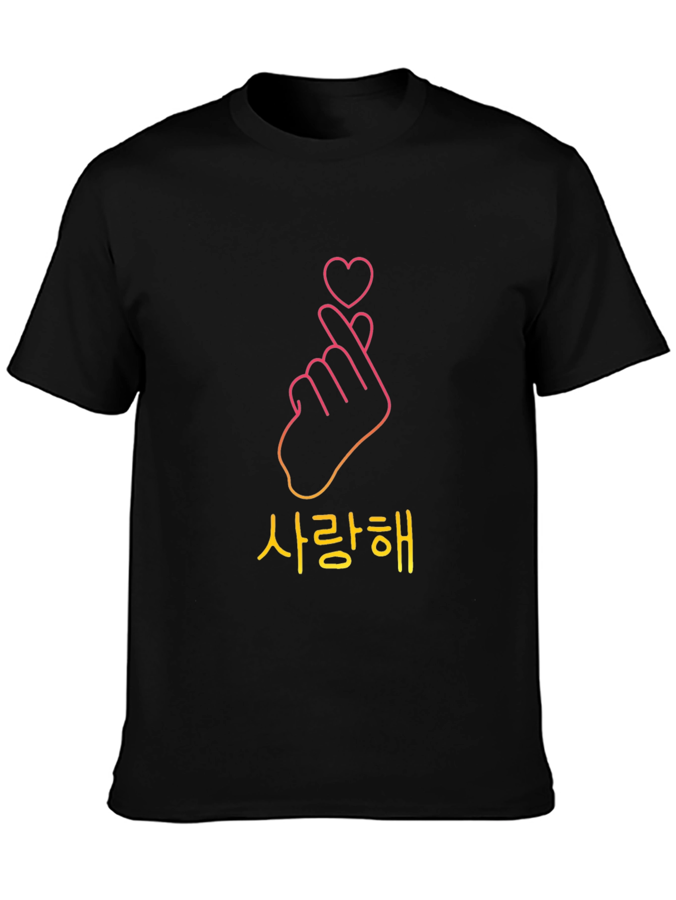 Korean Finger Heart Black T-Shirt