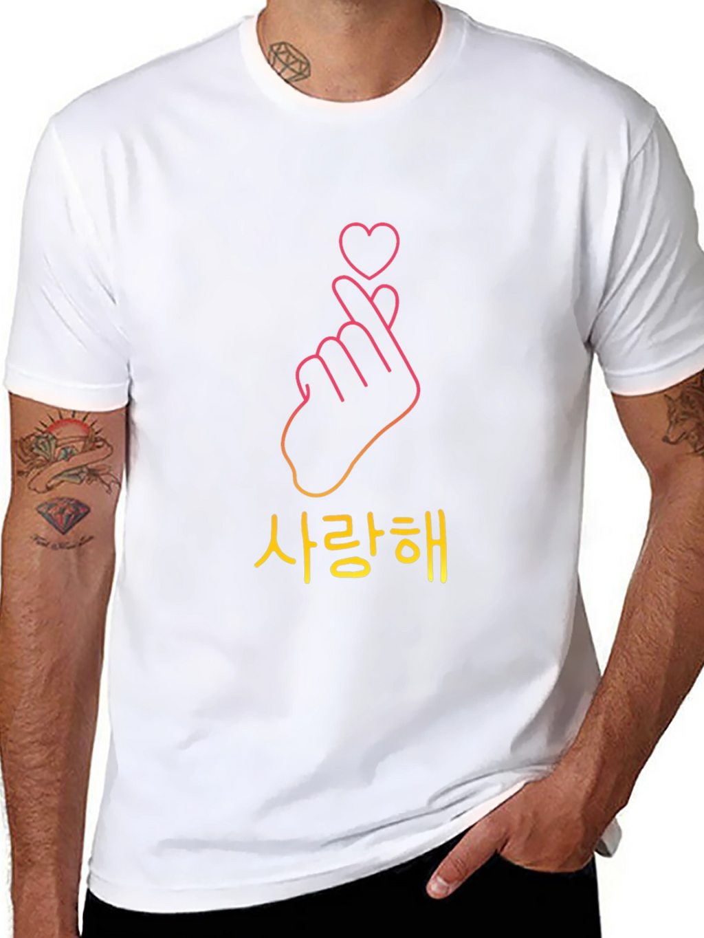 Korean Finger Heart Black T-Shirt