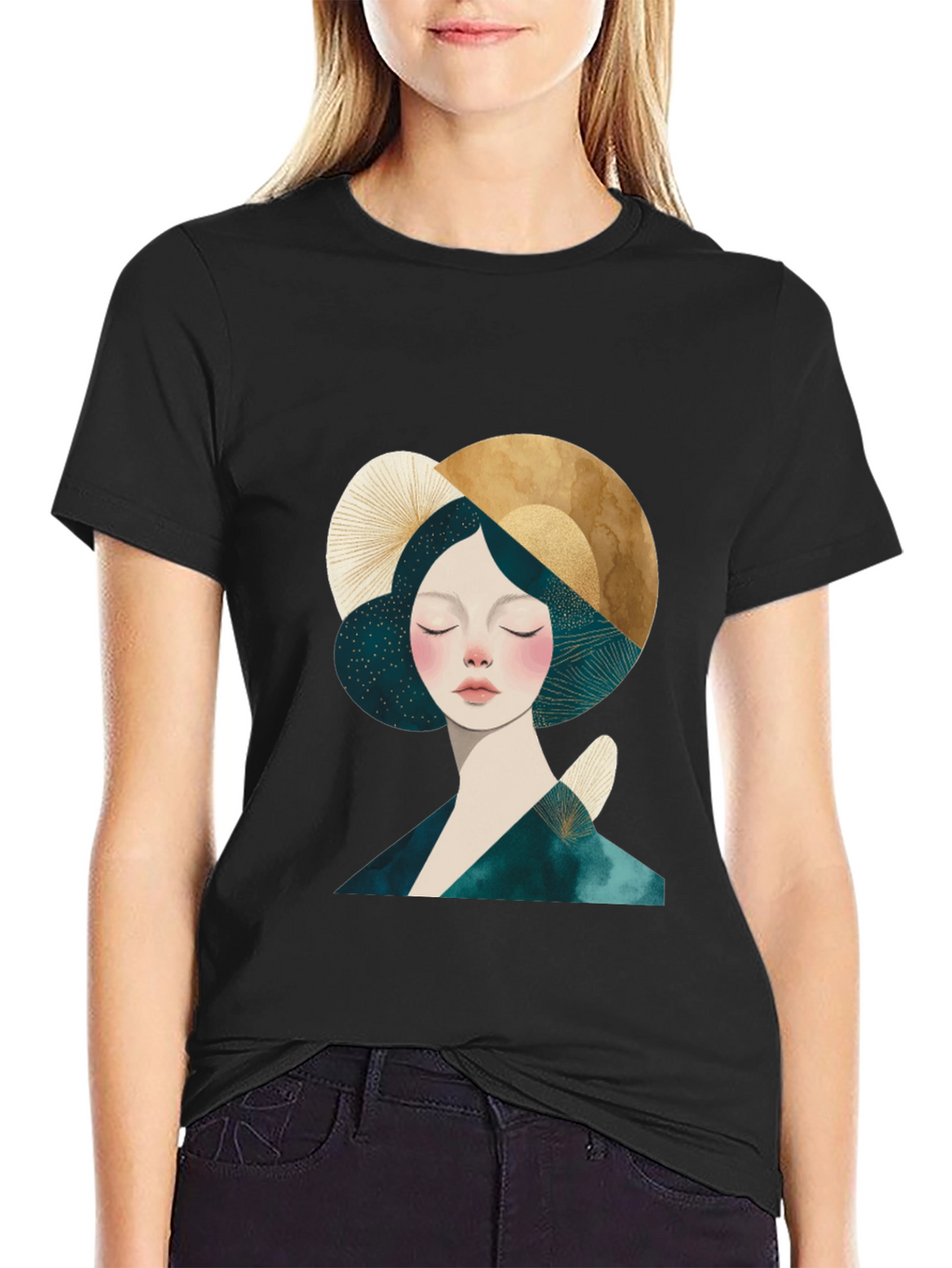 Abstract Woman Graphic Black T-Shirt