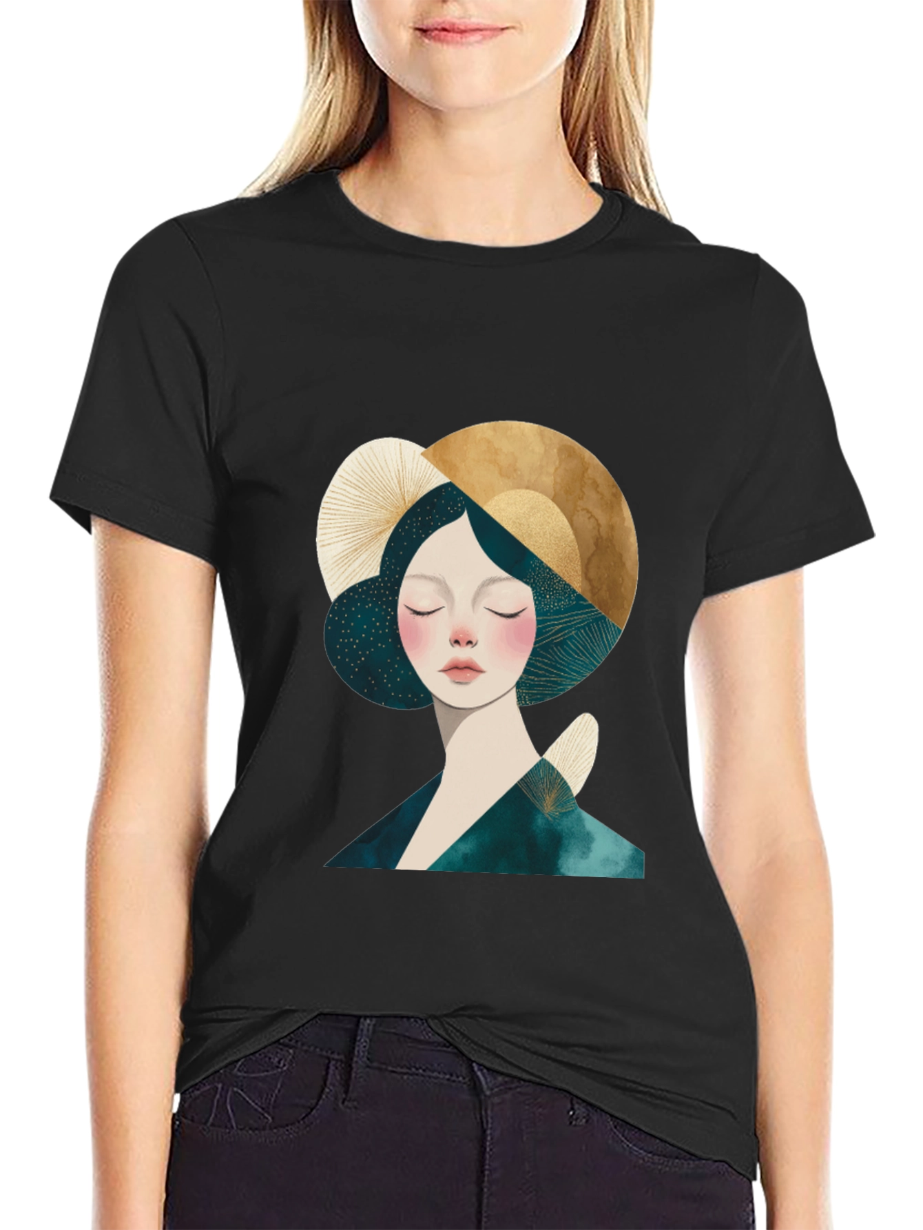 Abstract Woman Graphic Black T-Shirt