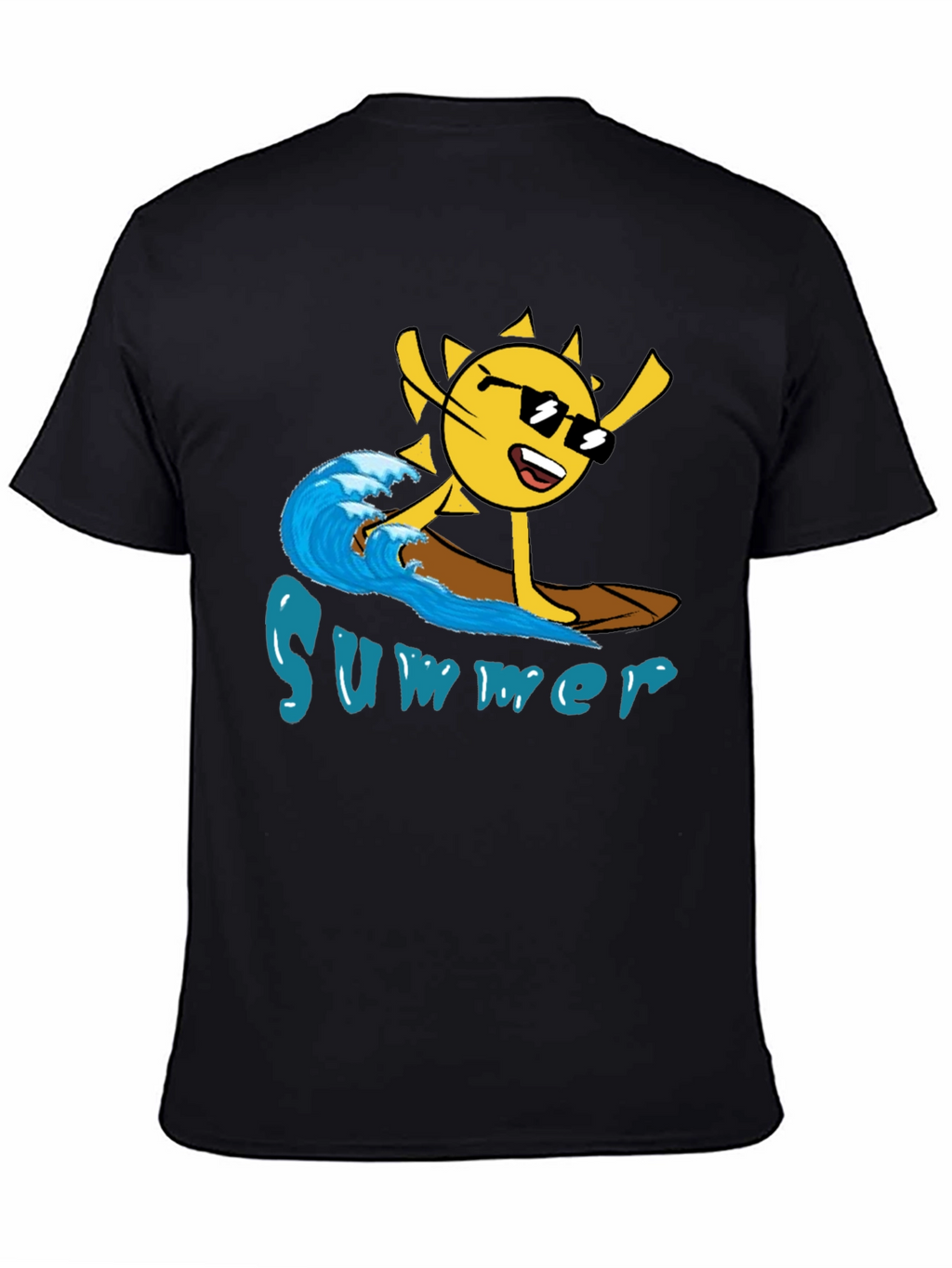 Summer Surfing Sun Black T-Shirt