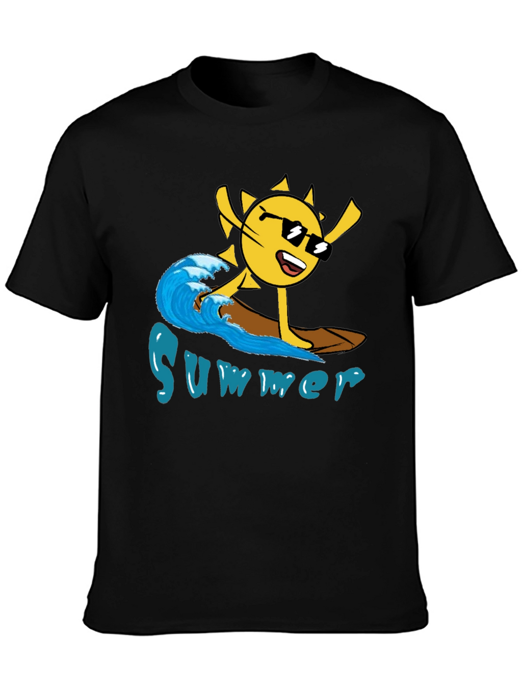 Summer Surfing Sun Black T-Shirt