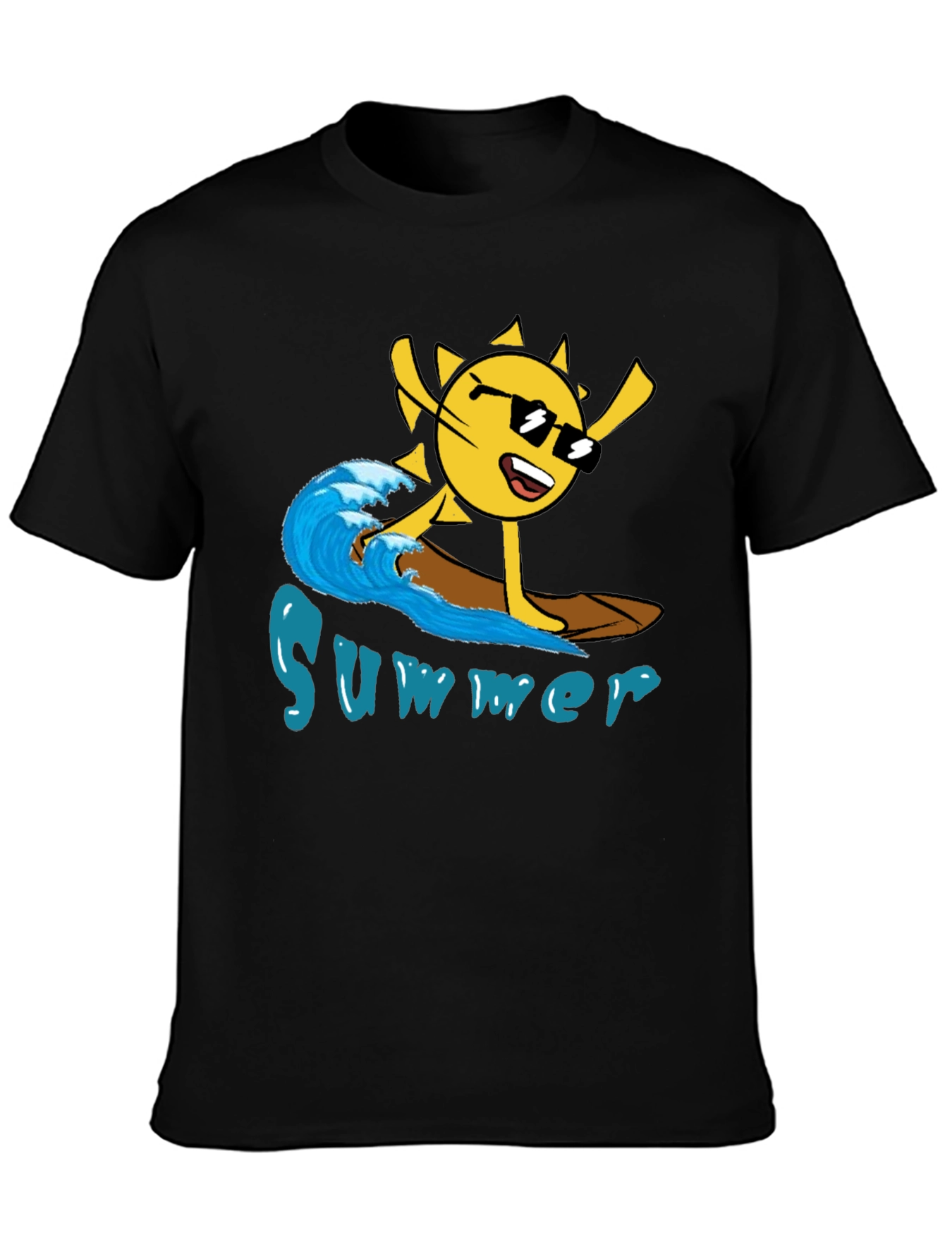 Summer Surfing Sun Black T-Shirt