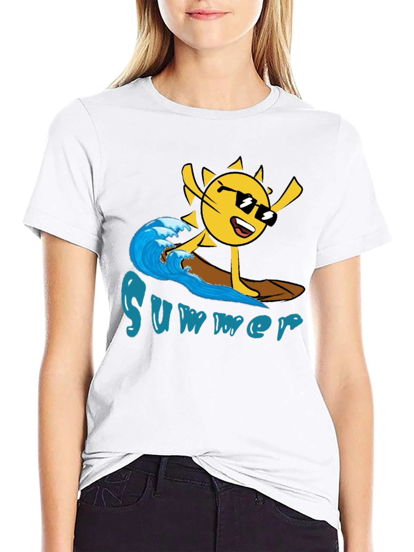 Summer Surfing Sun Black T-Shirt