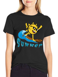 Summer Surfing Sun Black T-Shirt