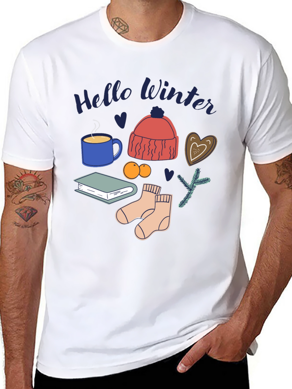 Hello Winter Graphic Tee Cozy Season Shirt