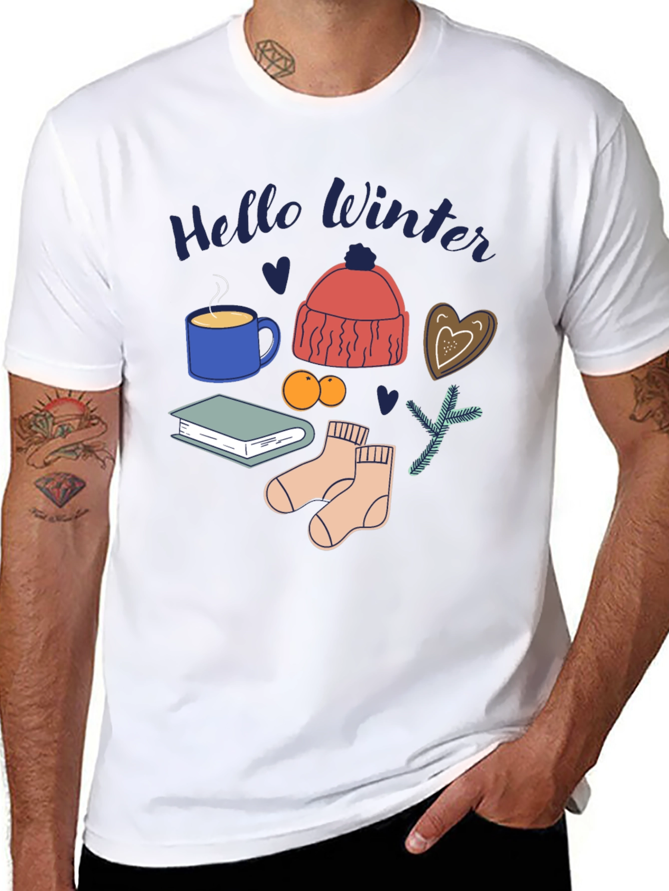 Hello Winter Graphic Tee Cozy Season Shirt