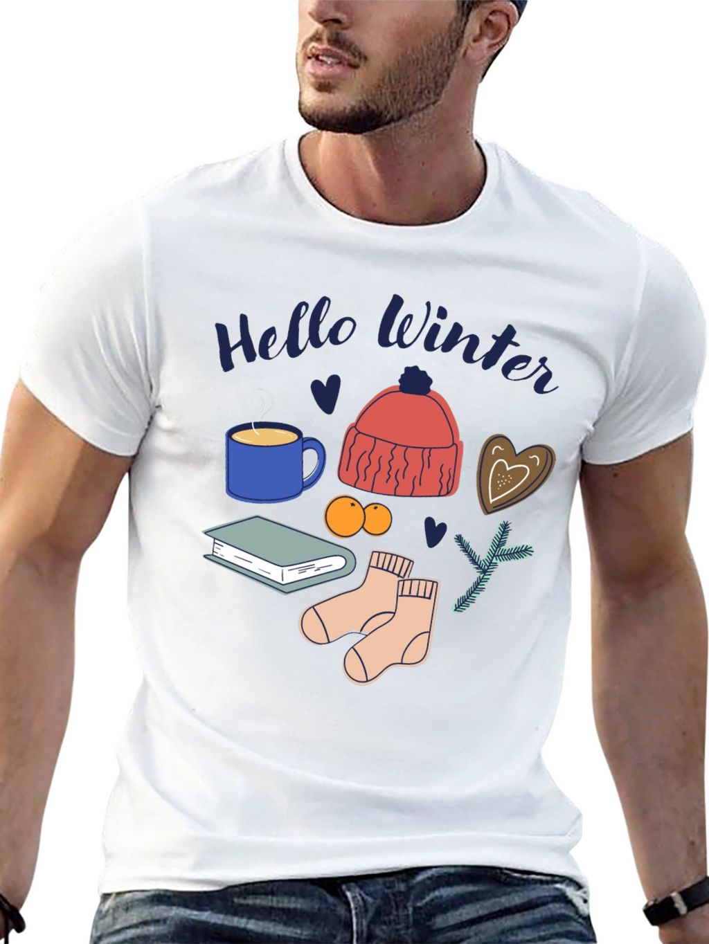Hello Winter Graphic Tee Cozy Season Shirt