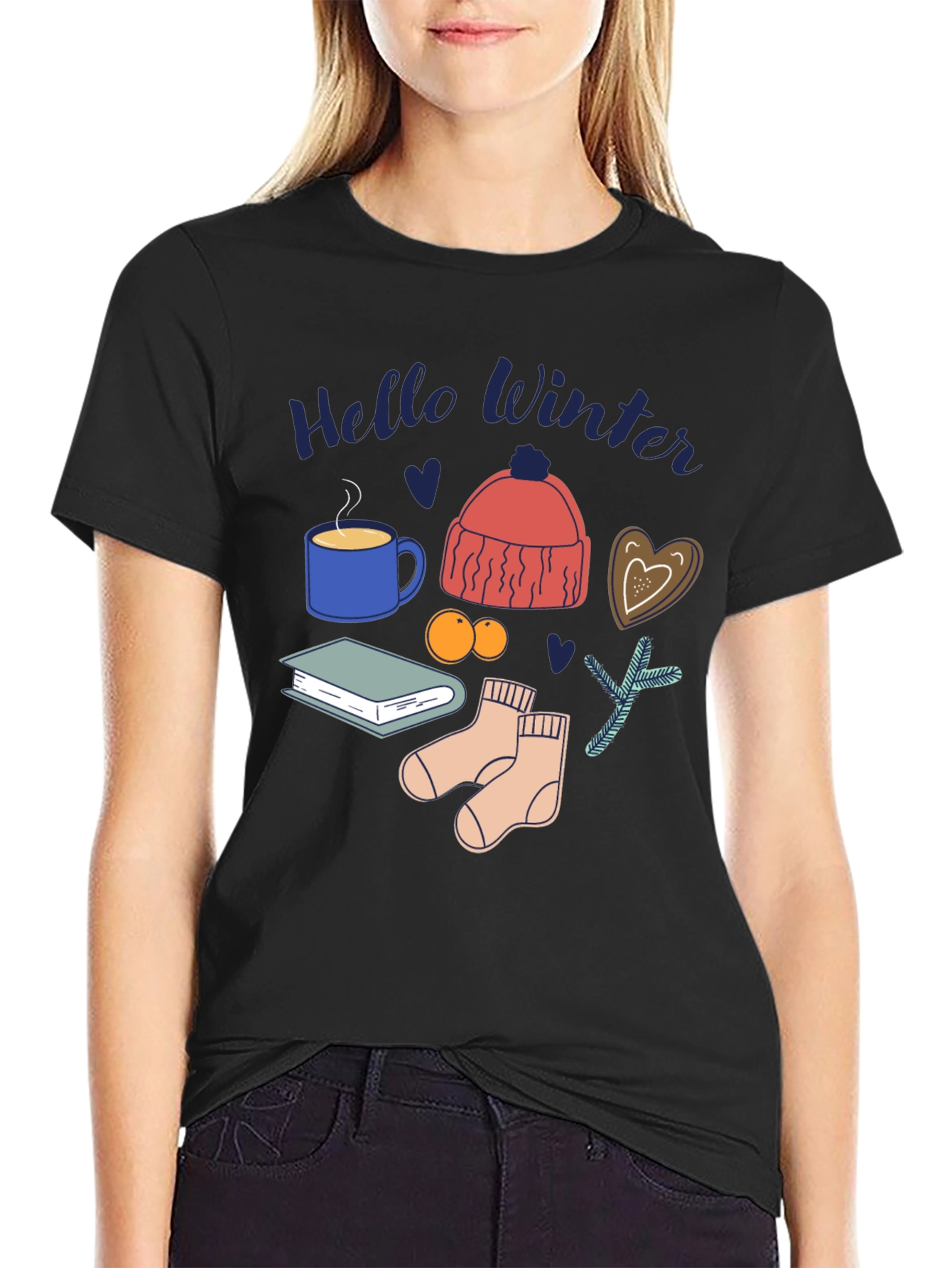 Hello Winter Graphic Tee Cozy Season Shirt