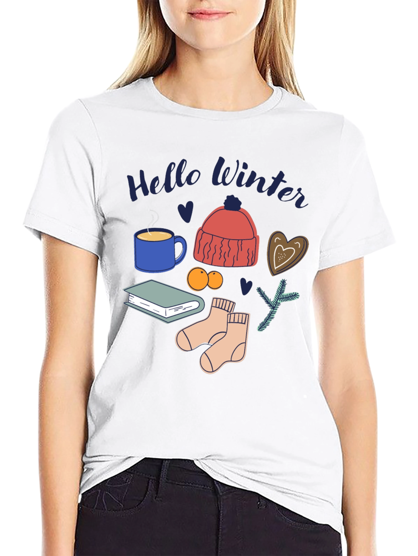 Hello Winter Graphic Tee Cozy Season Shirt
