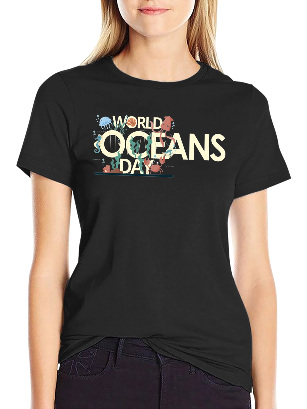 World Oceans Day Graphic Print Crewneck T-Shirt