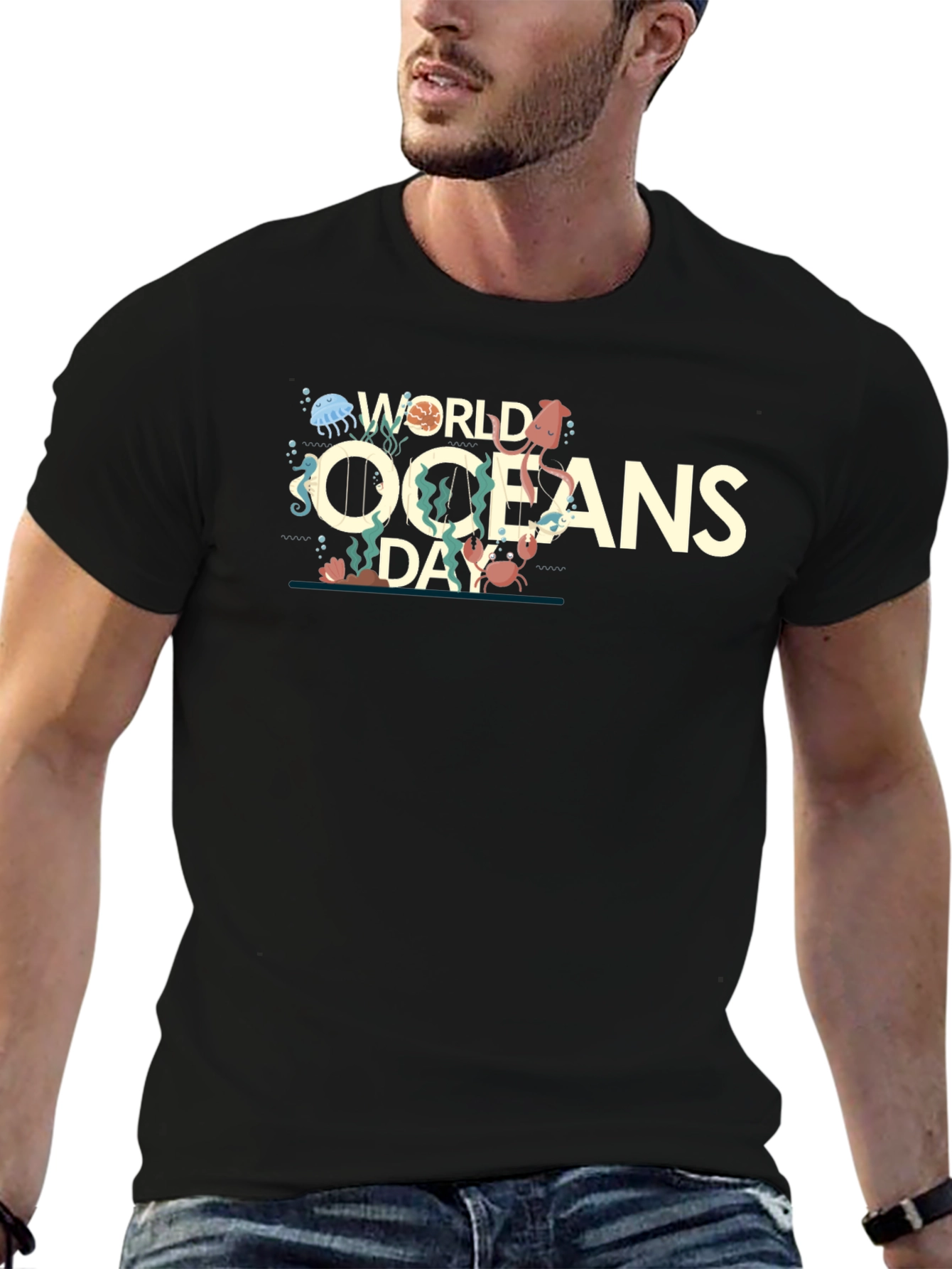 World Oceans Day Graphic Print Crewneck T-Shirt