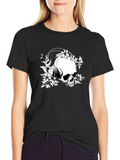 Skull & Flowers Graphic T-Shirt - Black