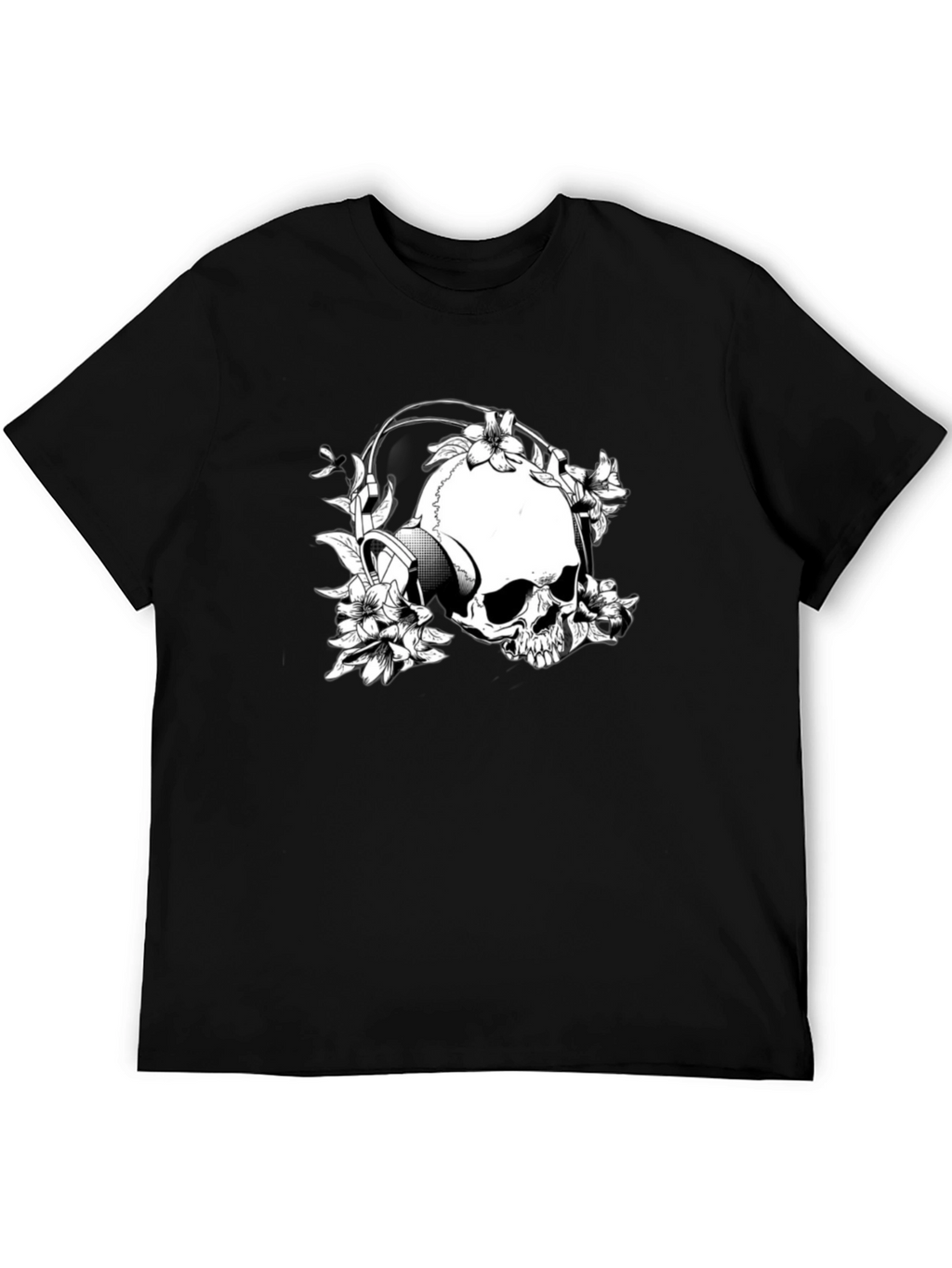 Skull & Flowers Graphic T-Shirt - Black