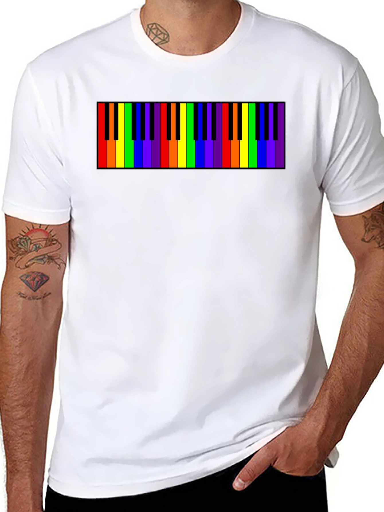 Rainbow Piano Keys Graphic Tee - Black Cotton T-Shirt