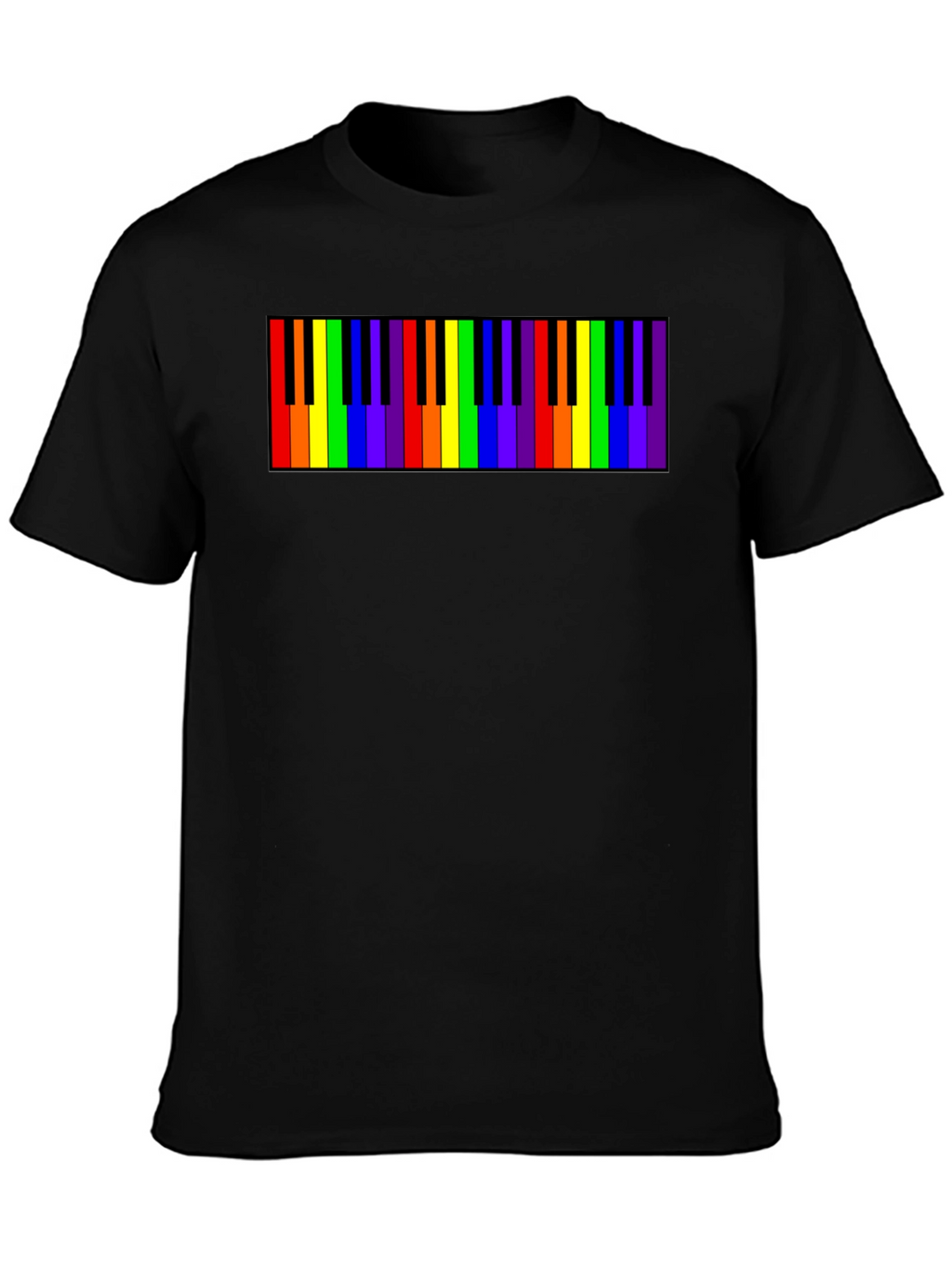 Rainbow Piano Keys Graphic Tee - Black Cotton T-Shirt
