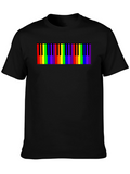 Rainbow Piano Keys Graphic Tee - Black Cotton T-Shirt
