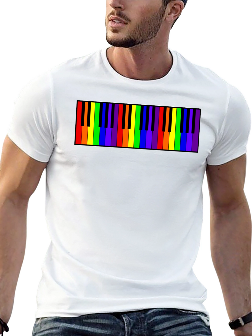 Rainbow Piano Keys Graphic Tee - Black Cotton T-Shirt