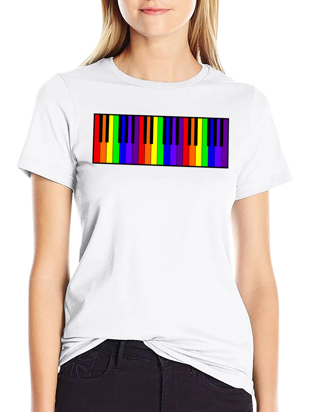 Rainbow Piano Keys Graphic Tee - Black Cotton T-Shirt