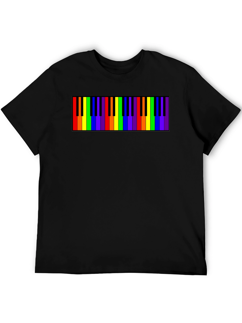 Rainbow Piano Keys Graphic Tee - Black Cotton T-Shirt