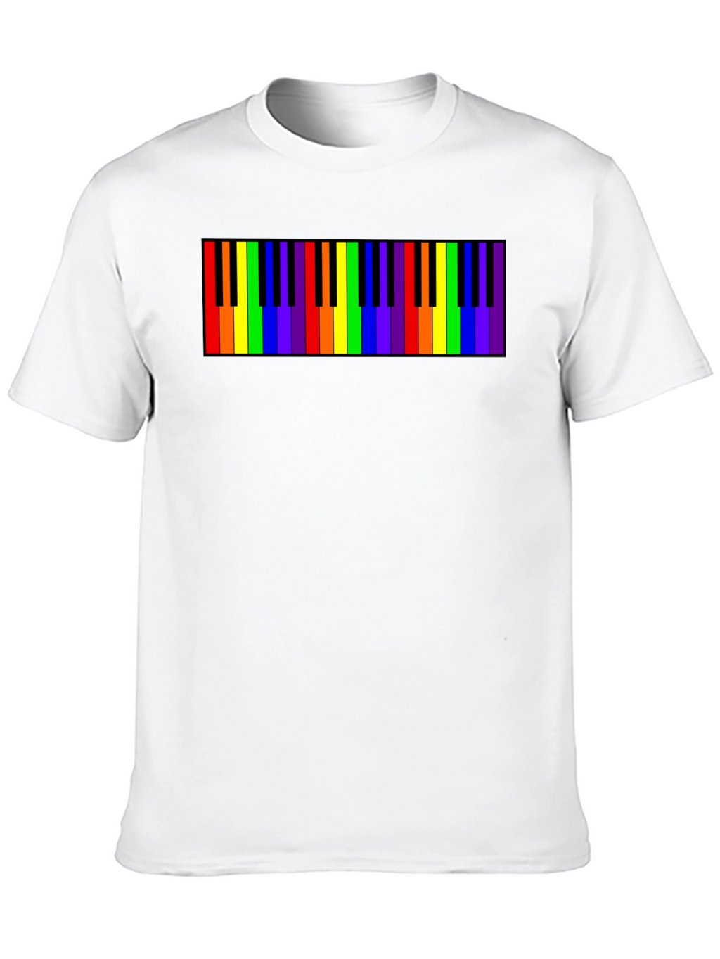 Rainbow Piano Keys Graphic Tee - Black Cotton T-Shirt