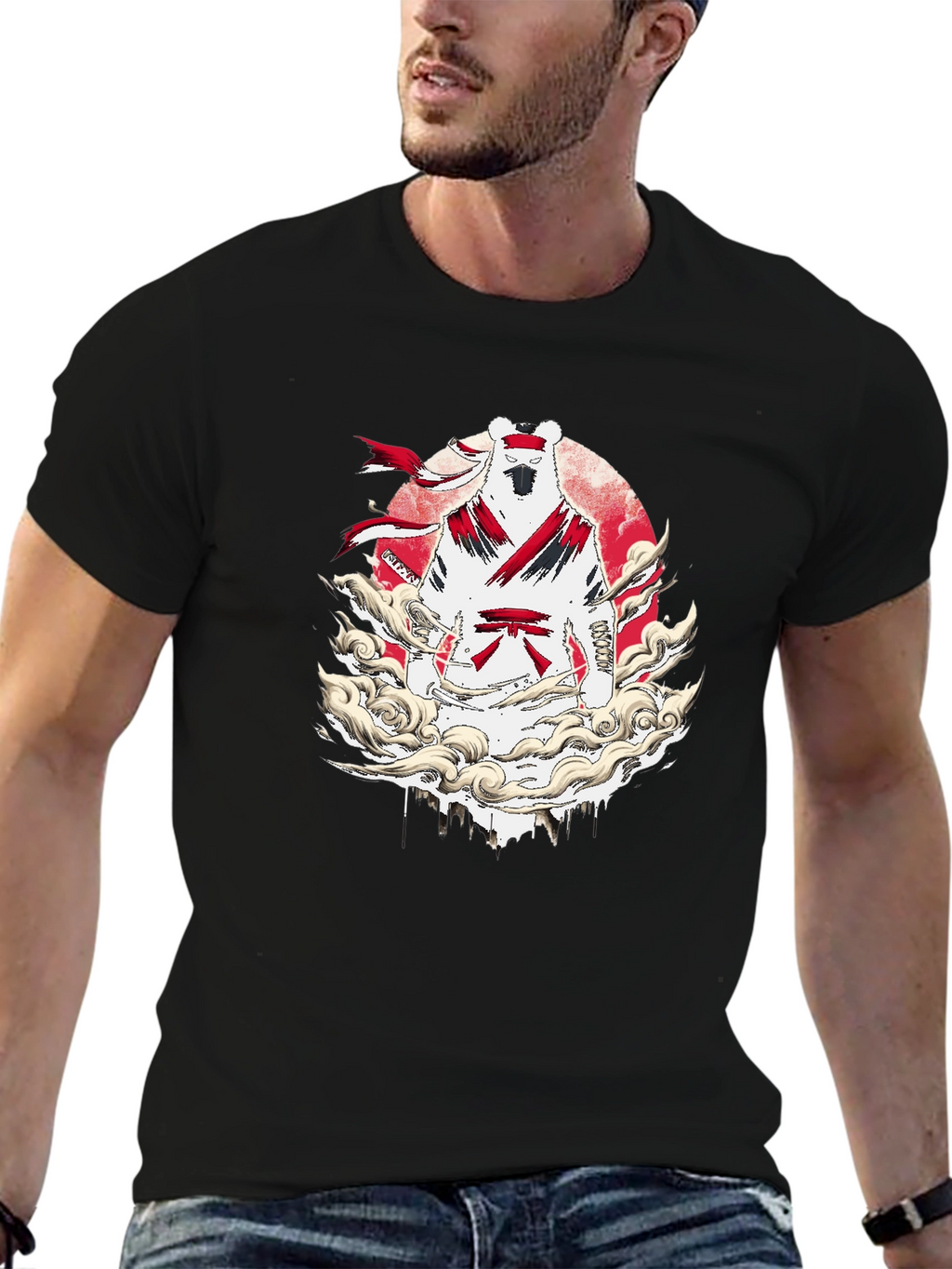 Martial Arts Bear Graphic T-Shirt - Black