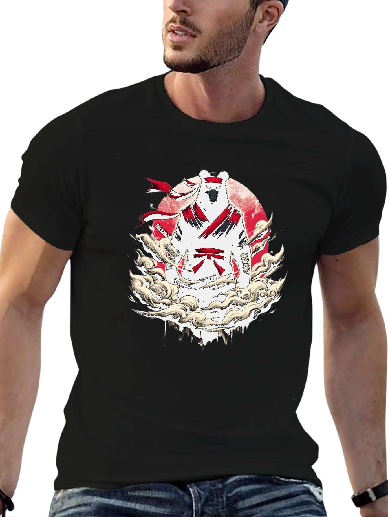 Martial Arts Bear Graphic T-Shirt - Black