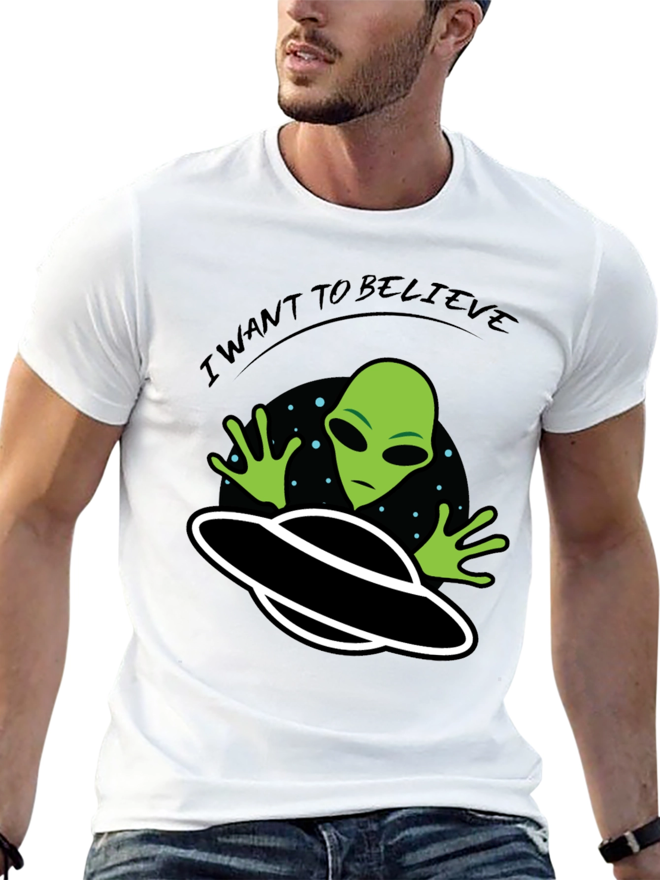 I Want to Believe Alien UFO Graphic T-Shirt