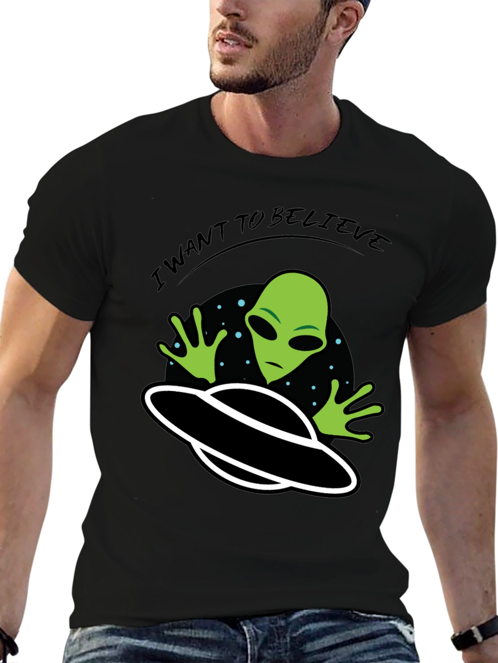 I Want to Believe Alien UFO Graphic T-Shirt