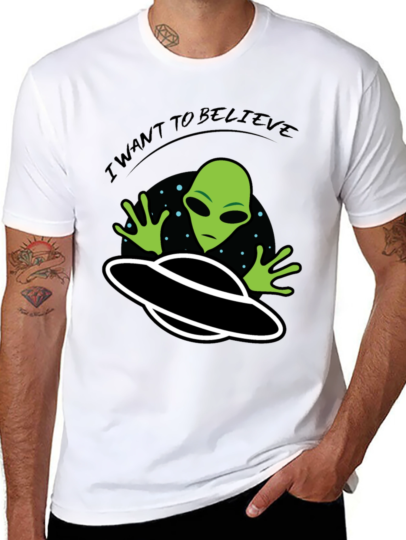 I Want to Believe Alien UFO Graphic T-Shirt