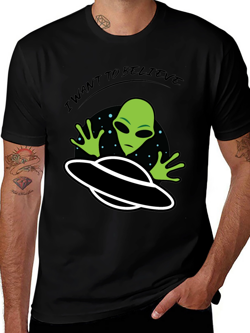 I Want to Believe Alien UFO Graphic T-Shirt