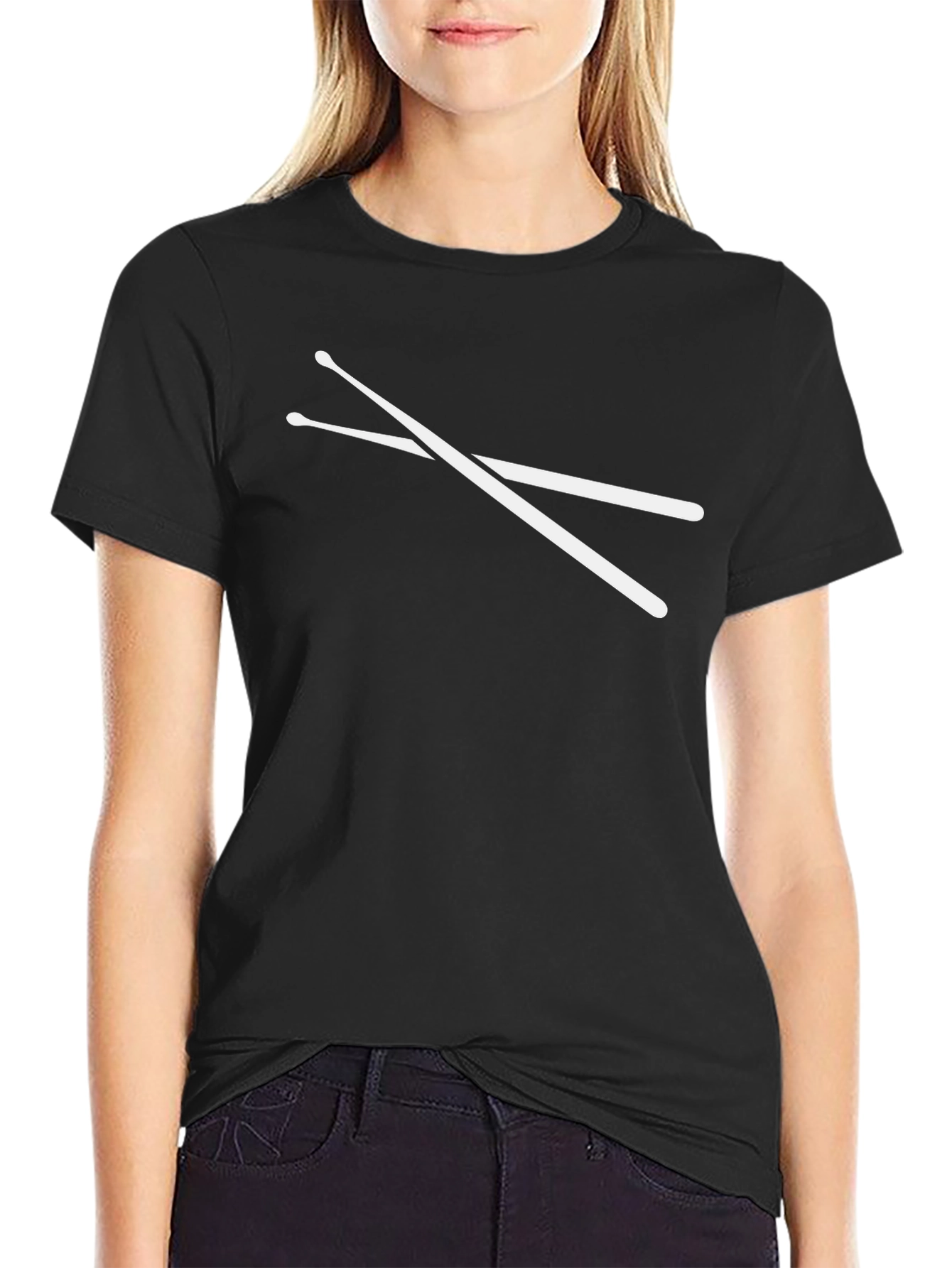 Drummers Tee: Crossed Drumsticks Black Cotton T-Shirt