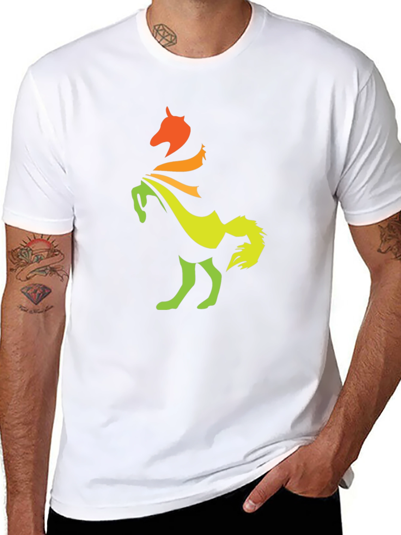 Gradient Horse Graphic Tee - Stylish Black T-Shirt