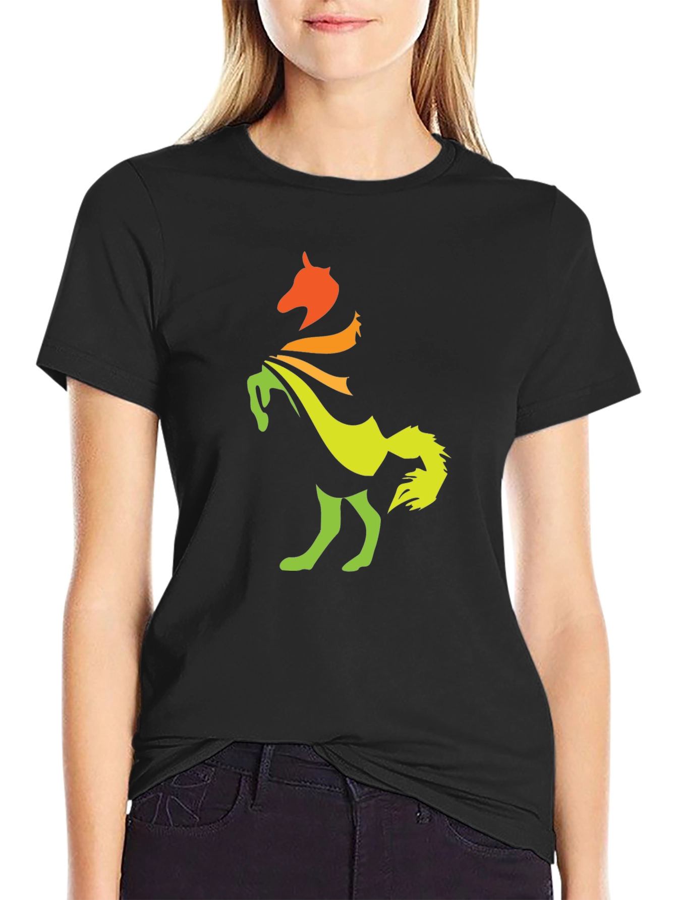 Gradient Horse Graphic Tee - Stylish Black T-Shirt
