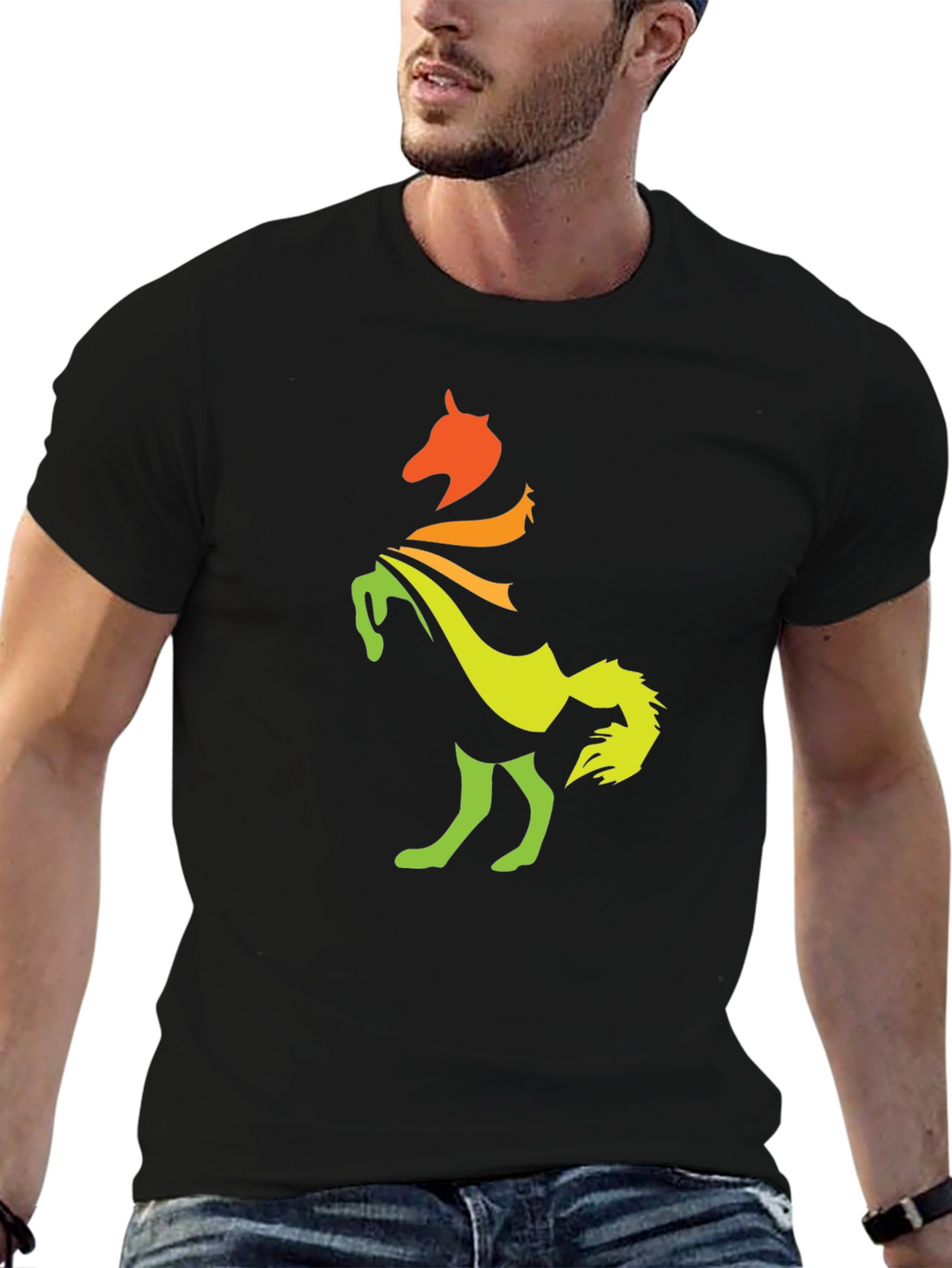 Gradient Horse Graphic Tee - Stylish Black T-Shirt