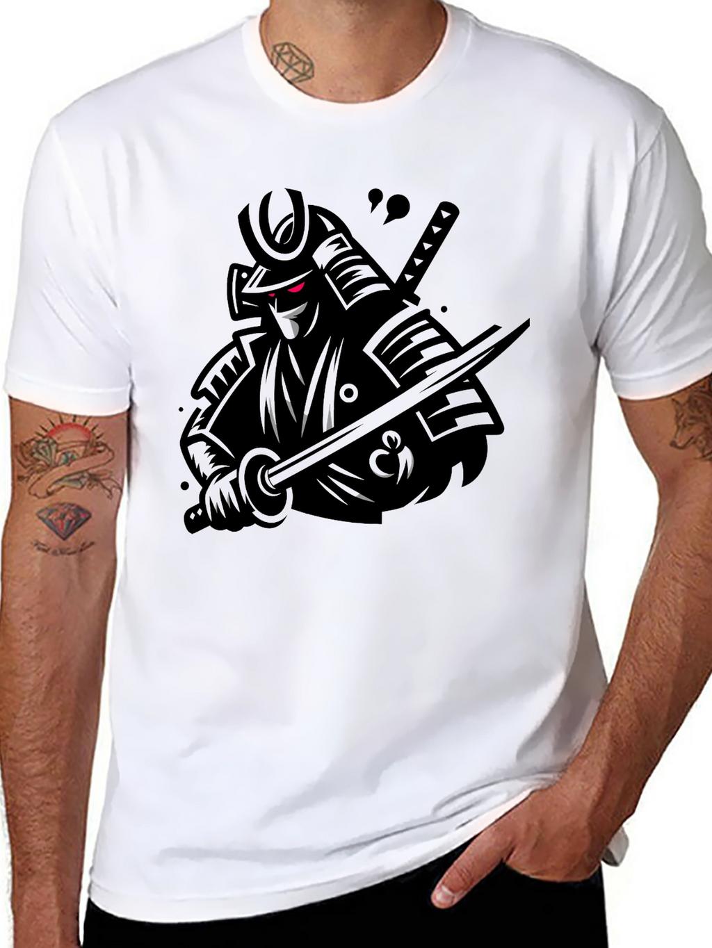 Samurai Warrior Graphic Tee - Black Cotton T-Shirt